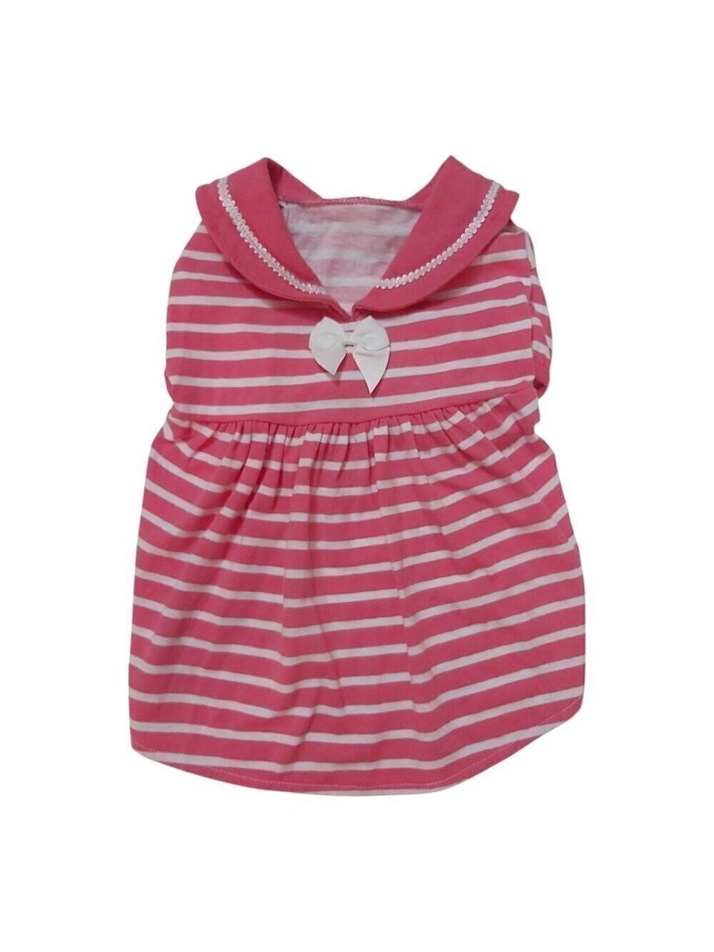 EUC Blueberry Large Pink & White Striped Dog Dress with Pink Collar & White Bow